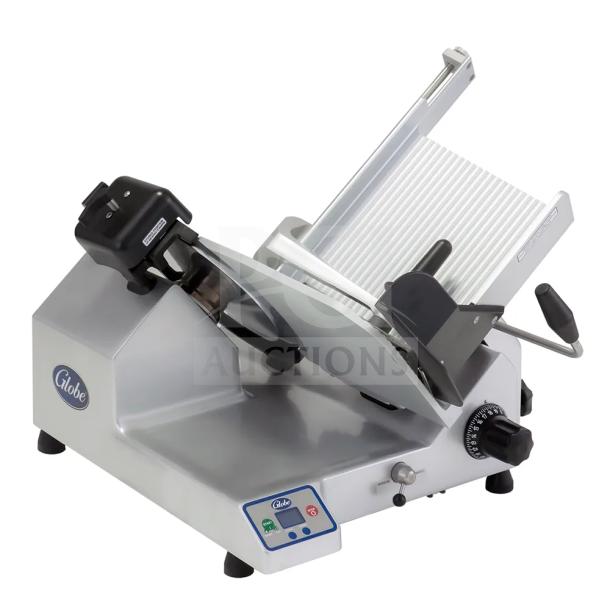 BRAND NEW Globe SG13A commercial meat slicer, 13" blade, automatic, 110V, with built-in sharpener, scratch and dent model.