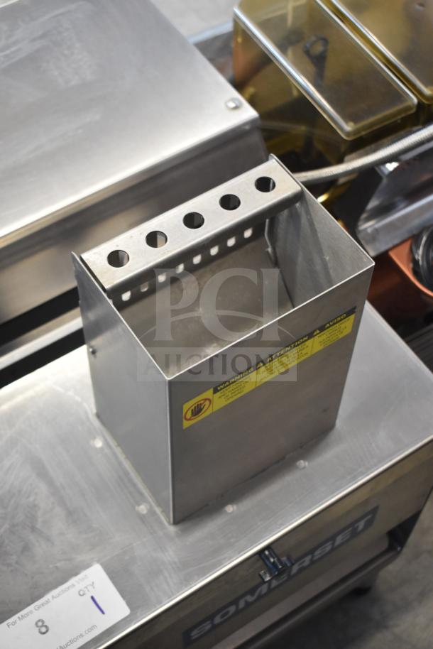 Somerset CDR-170 dough moulder for 6-15" bread loaves, shown in stainless steel. Includes label with safety warnings.