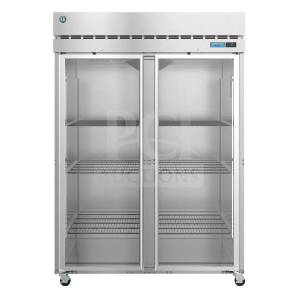2022 Hoshizaki F2A-FGN freezer, two-section upright with full glass doors, brand new with minor scratches. 115V, 1 phase.