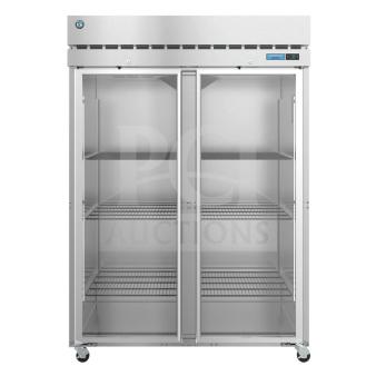 2022 Hoshizaki F2A-FGN freezer, two-section upright with full glass doors, brand new with minor scratches. 115V, 1 phase.