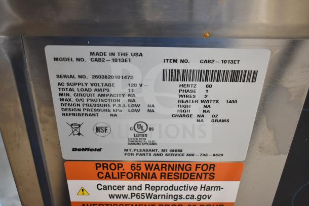 BRAND NEW Delfield CAB2-1013ET Heated Mobile Dish Dispenser, 120V, 1 Phase, NSF and UL listed. Serial No. 2603820101472.