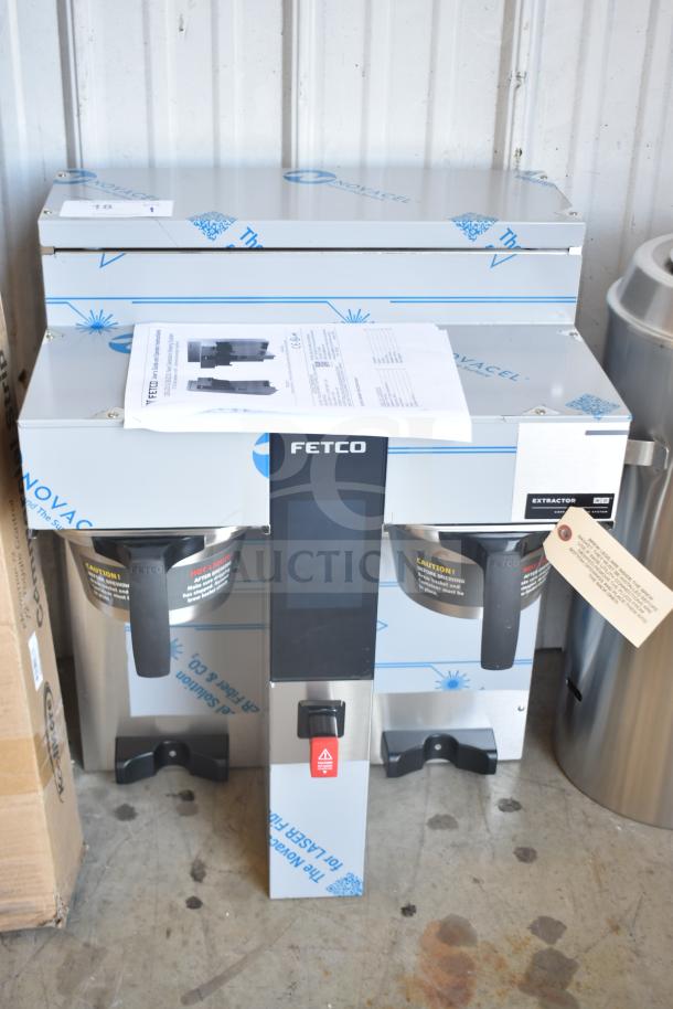 Brand new 2024 Fetco CBS-2232 commercial coffee maker, high-volume, thermal, shows light scratches, 208-240V, 1 phase.