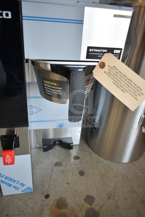 2024 Fetco CBS-2232 thermal coffee maker, high-volume, 208-240V, 1 phase. New condition, with caution markings visible.