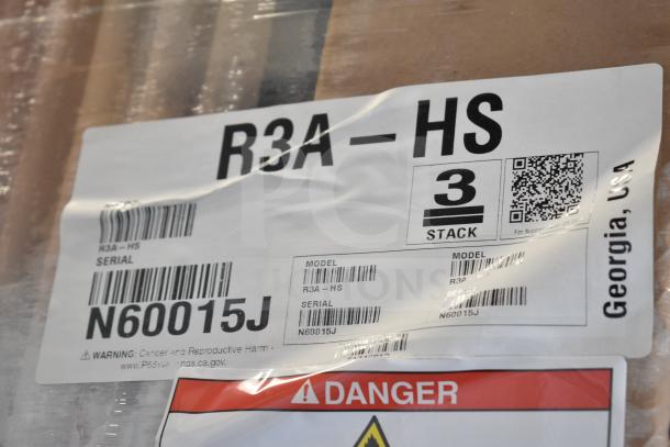 BRAND NEW Hoshizaki R3A-HS Refrigerator label, model and serial info shown, commercial use, 2023 model, 115V.