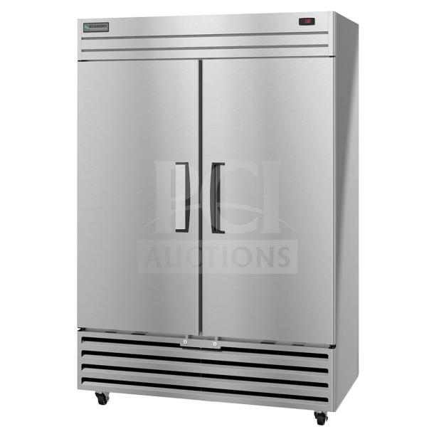 Brand new 2020 Hoshizaki ER2A-FS commercial refrigerator, 54 3/8", two-section, solid doors, 115V, minor scratches.