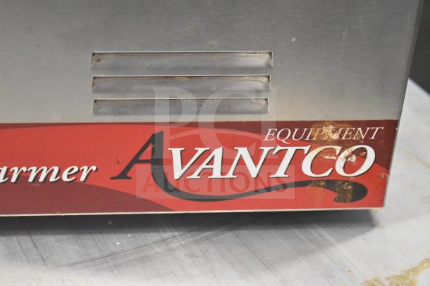 Avantco 177W50 countertop food warmer, stainless steel with red branding. Operates at 120V, 1 phase. Visible surface wear.