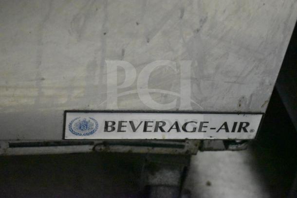 Beverage Air SPED60HC-08C-2 refrigerated sandwich prep table, features logo, sturdy commercial casters, 115 volts, 1 phase.