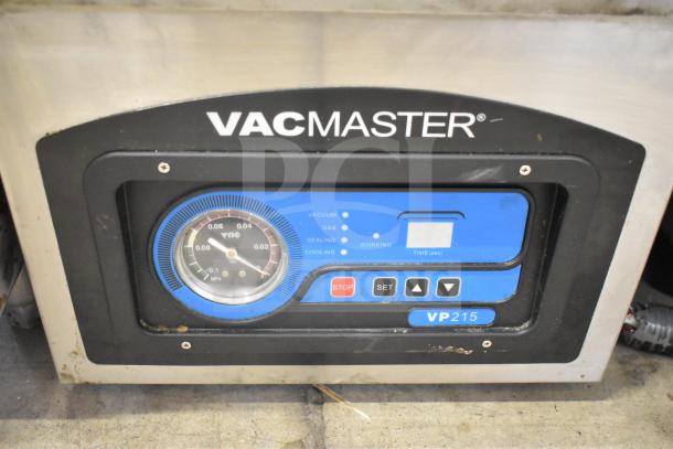VacMaster VP-215 Chamber Vacuum Sealer, 10" Seal Bar, gauge, controls visible, 120V, 1 Phase, used condition.