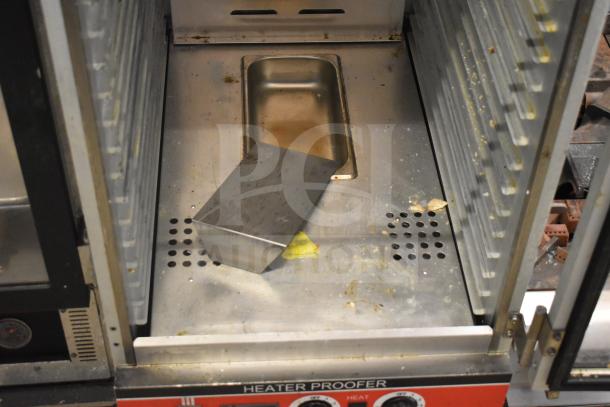 2024 BevLes HPIC-3836 heated holding cabinet with casters, 120V, 1 Phase. Visible controls and interior shelves. Used condition.