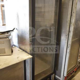 Cres Cor 121PHUA11D commercial heated holding cabinet on casters, glass door, used condition, 120V, 1 phase.