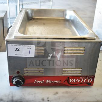 Avantco 7700 Commercial Countertop Food Warmer, 120V, 1 Phase, with dial control and "Avantco" branding, stainless steel.