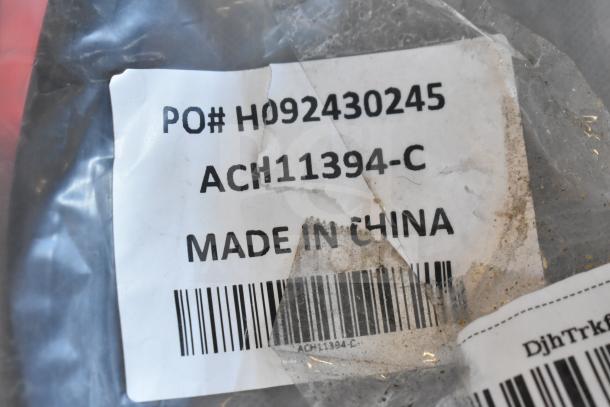 Label showing PO# H092430245, ACH11394-C unit, "Made in China." Items listed as brand new with scratches and dents.