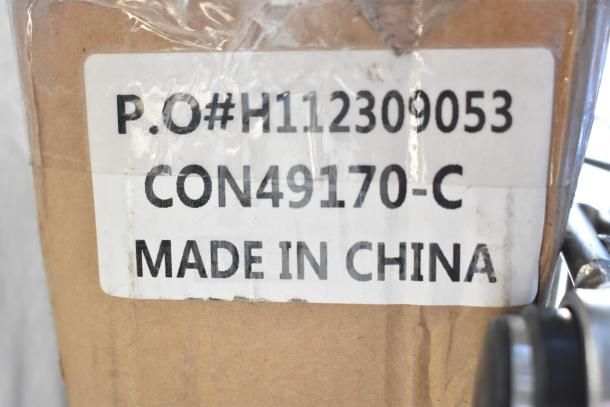 "Conde CON49170-C box with label showing P.O# H112309053, 'Made in China'; brand new condition, scratch and dent item."
