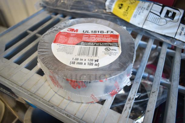Lot of 12 items including USA Wolf Streak Knife, cordless screwdriver, hitch, 3M UL181B-FX duct tape, electrical tape.