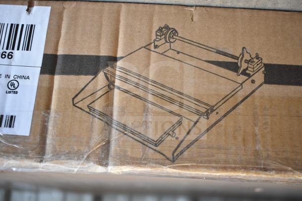 Brand new VacPak-It 186WM18 single 18" roll film wrapping machine in original box, 115V, 1 phase, with UL certification label.