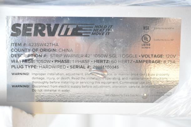 BRAND NEW SCRATCH AND DENT ServIt 423SW42THA 42" Strip Warmer, 1050W, single toggle control, 120V, 1-phase, hardwired.