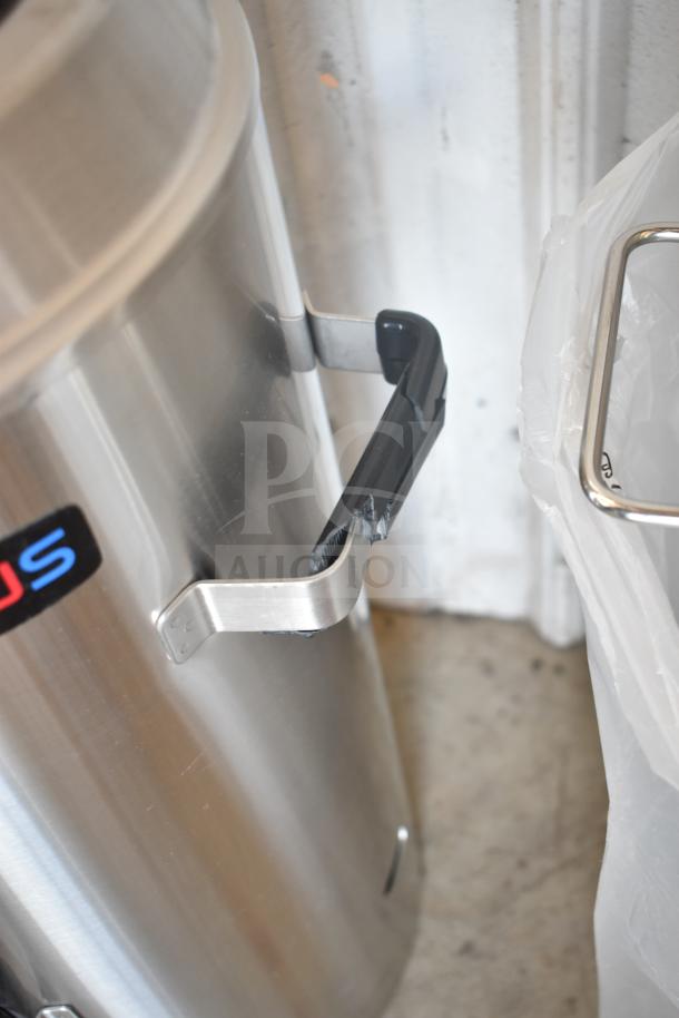 BRAND NEW SCRATCH AND DENT! Fetco TPD-30 3 Gallon Stainless Steel Coffee Dispenser, minor scratches, durable handle.