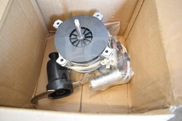 Brand new Moffat M237335K fan motor with minor scratches. Features visible wiring and components, intact condition.