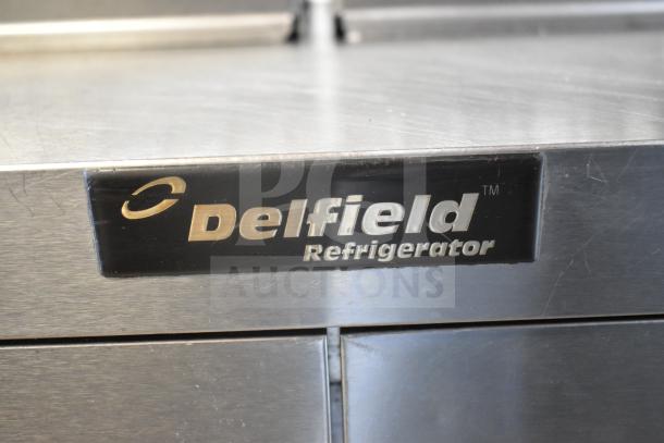 Delfield Commercial Sandwich Salad Prep Table, Bain Marie Mega Top, 4 Drawers, 115V, 1 Phase, stainless steel.