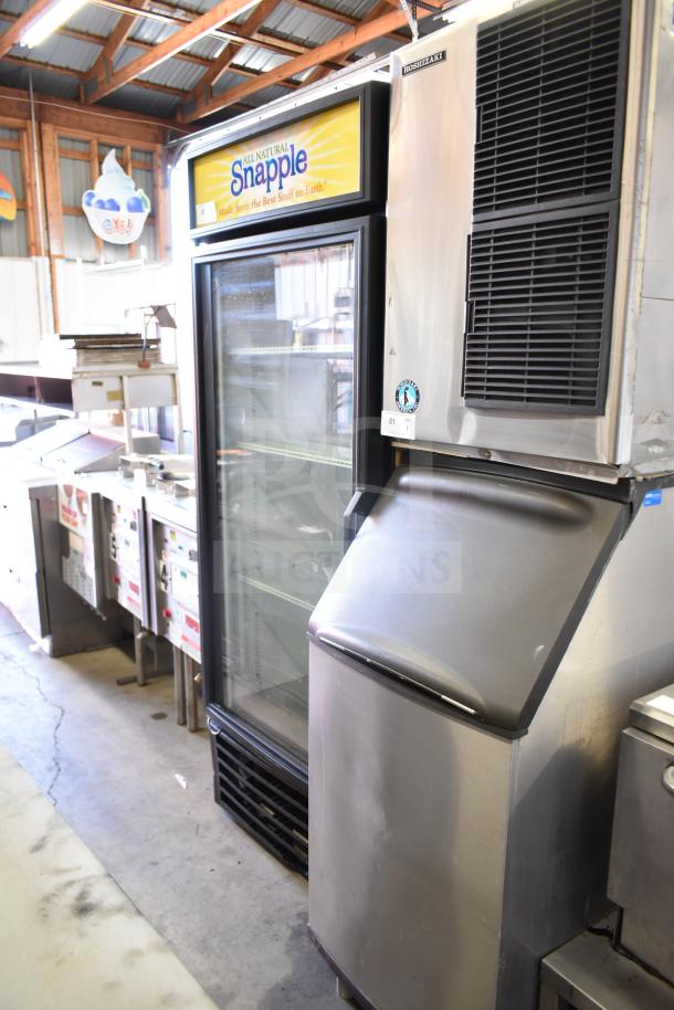 Hoshizaki Commercial Ice Head with Manitowoc B420 Ice Bin in excellent condition, durable stainless steel design.