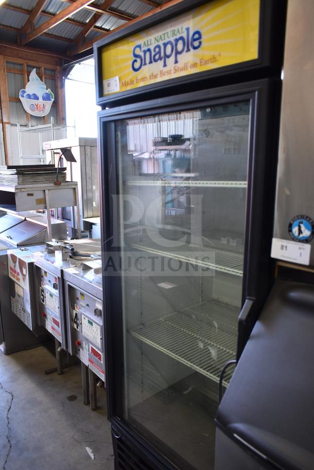 True GDM-26 Commercial Cooler Merchandiser, single glass door, Snapple branding, 115 volts, 1 phase, pre-owned condition.