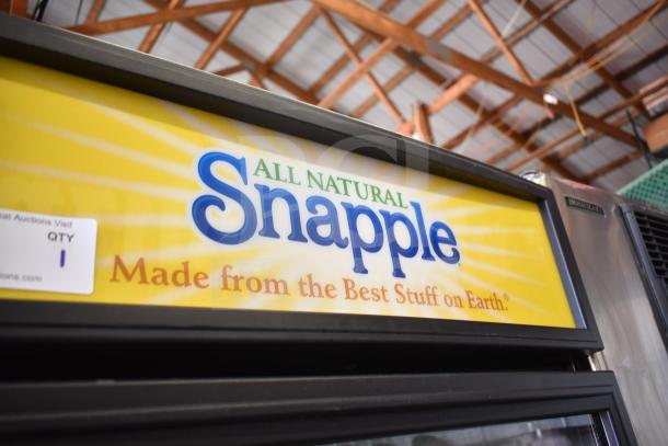 True GDM-26 Commercial Cooler with Snapple branding, 115V, 1 Phase. Single glass door, ideal for merchandising.
