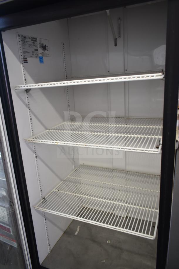 True GDM-26 Commercial Cooler, single door, three adjustable shelves, 115V, model label visible, clean interior.