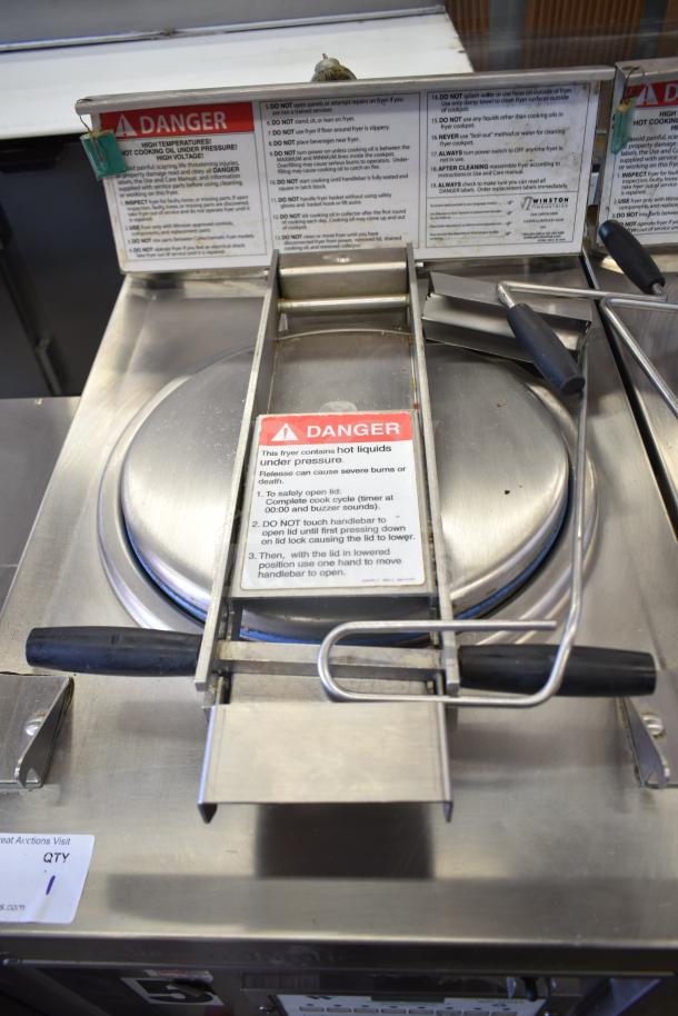 2021 Winston CollectraMatic PF56C11SJ fryer, electric, commercial, 208V, 1 phase, instruction warnings visible, stainless steel.