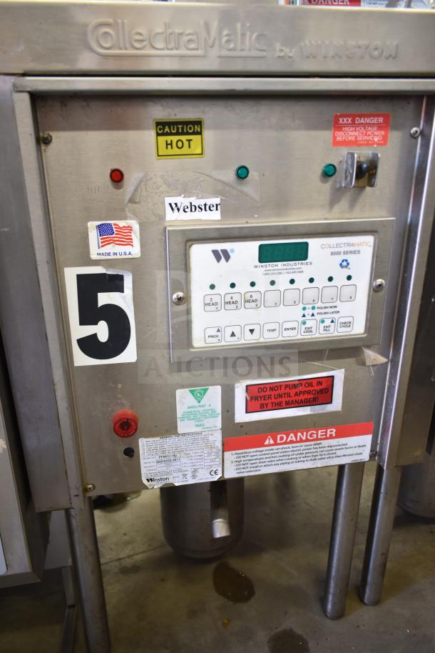 2021 Winston CollectraMatic PF56C11SJ commercial electric fryer, 208V, 1 Phase. Features control panel, warning labels.