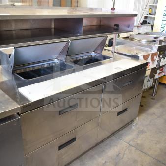 Delfield UCD4464N-12-DD5 commercial prep table with 4 drawers, stainless steel, bain marie top, 115V, excellent condition.