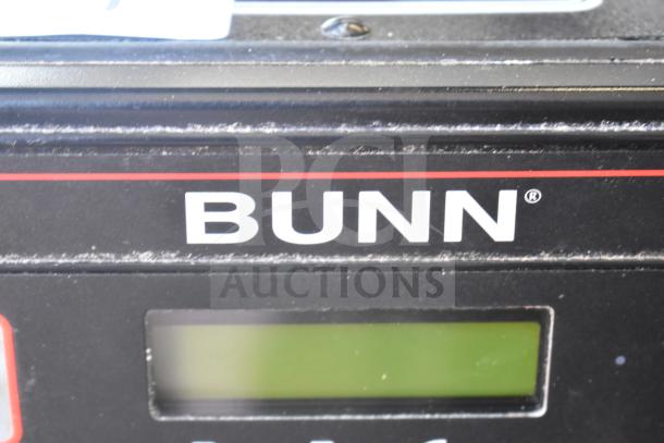 Bunn Commercial Countertop Iced Tea Machine, model with 2 dispensers. Features 120 volts, single phase. Visible Bunn logo and digital display.