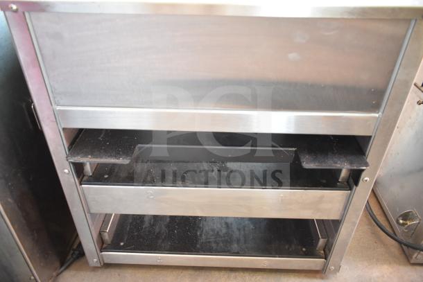 Carter Hoffmann MZ223G heated holding cabinet, stainless steel, 120V, 1 phase, three numbered shelves, commercial use.