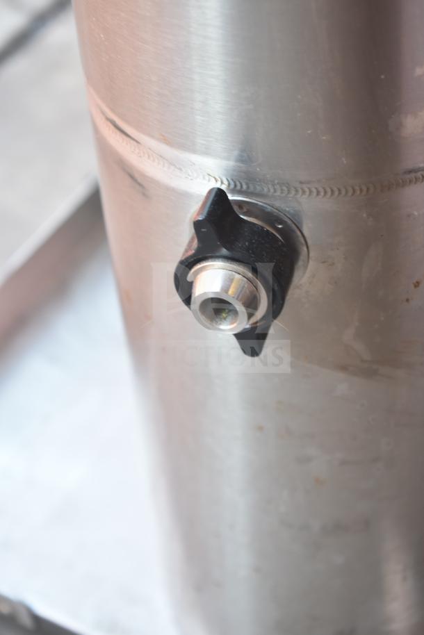 Bunn Commercial Iced Tea Machine, stainless steel spout detail, 120V, with beverage holder dispenser. Used condition.