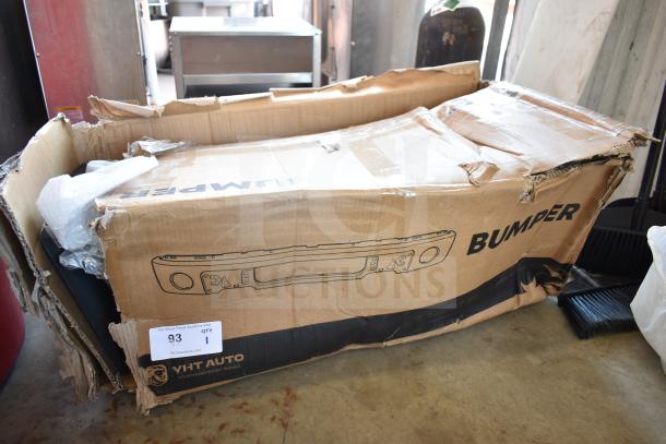 BRAND NEW SCRATCH AND DENT! VHT Auto Bumper in damaged box, showing some wear. Note VHT Auto logo and auction tag.