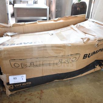 BRAND NEW SCRATCH AND DENT! VHT Auto Bumper in damaged box, showing some wear. Note VHT Auto logo and auction tag.