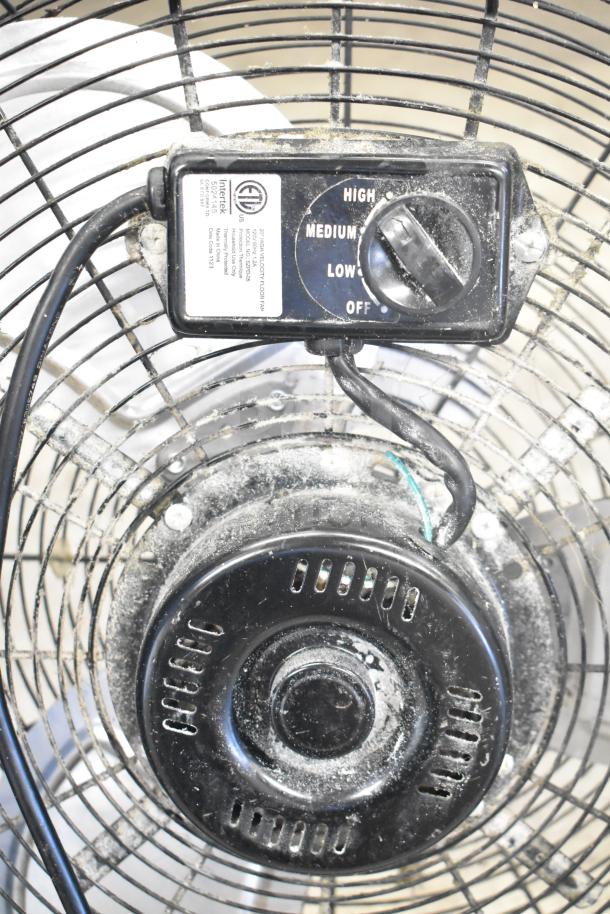 Home Air SZPD-05 fan, 120 volts, 1 phase, with high-medium-low-off settings. Some visible dust on motor and grille.