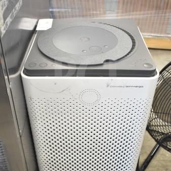 Coway Airmega air purifier, 120 volts, 1 phase. White with top controls and light scratches, model label visible.