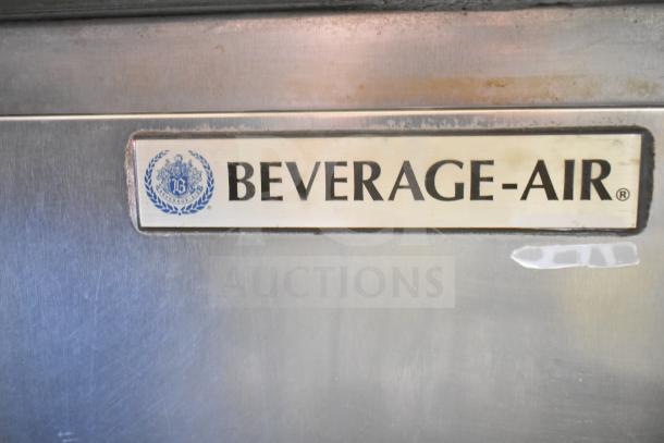 Beverage Air DP93 commercial pizza prep table, stainless steel. Features visible brand label. 115V, 1 Phase power.