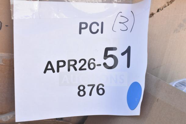 Box labeled "APR26-51" contains 12 new scratch and dent items, including motor assembly and wok.