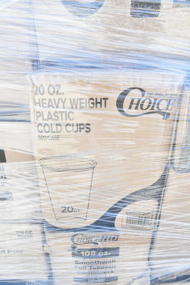 28 brand new scratch and dent items, including Choice 20 oz heavy weight plastic cold cups in sealed box.