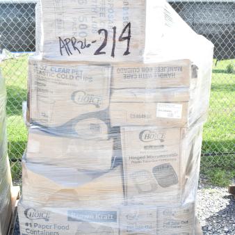 Stack of 26 brand new scratch and dent items including Choice pastry bags, lids, tumblers. Marked APR26-214.