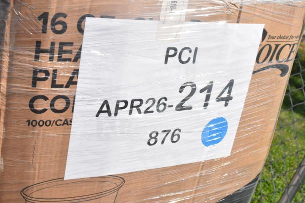 26 new scratch and dent items including pastry bags, lids, tumblers. Label: "APR26-214, 876", wrapped pallet.