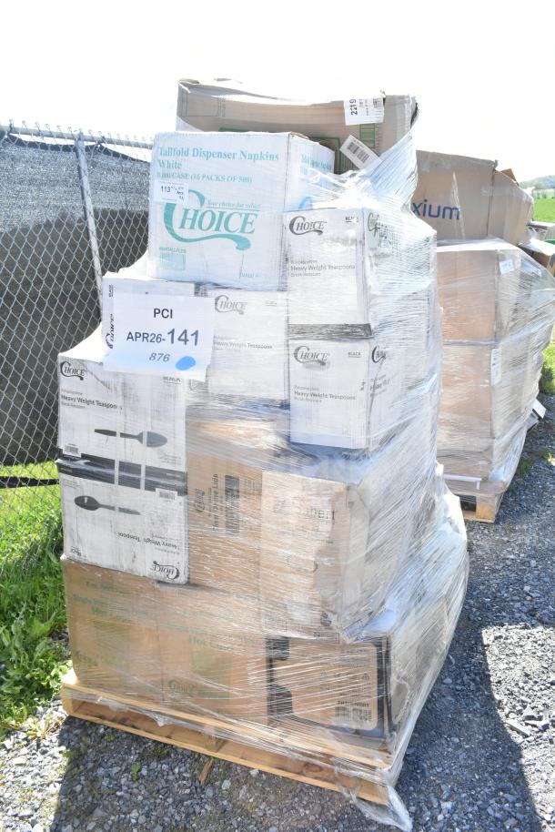 Pallet of 31 new scratch and dent items, including bowls, cups, and take-out containers. Wrapped, labeled APR26-141.