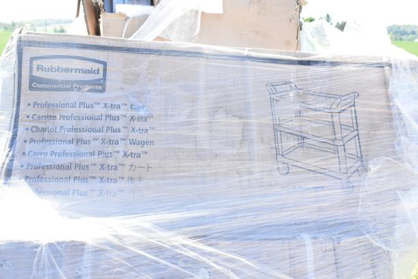 Rubbermaid Commercial Products box labeled Professional Plus X-tra Cart, wrapped in plastic, new condition.