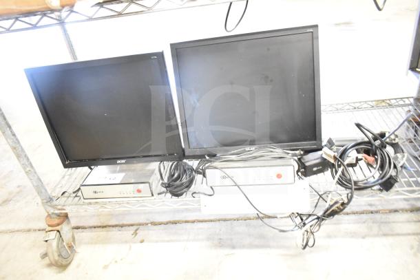 Two Acer monitors with NCR Kitchen Controller, cables included, auctioned as 2 times your bid.