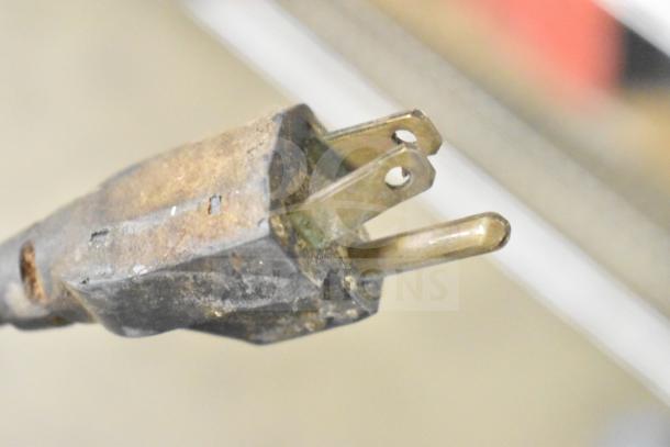 Medalist L20 dough mixer plug, worn condition, showing the three-prong design for 120V, 1 phase power.