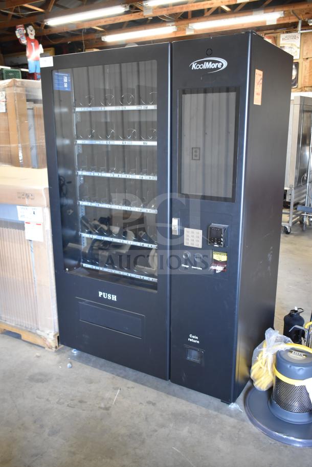 Brand new 2025 KoolMore KM-VMNT-50-BR snack vending machine, scratch and dent, 115V, 1 Phase, keypad, coin return, black.