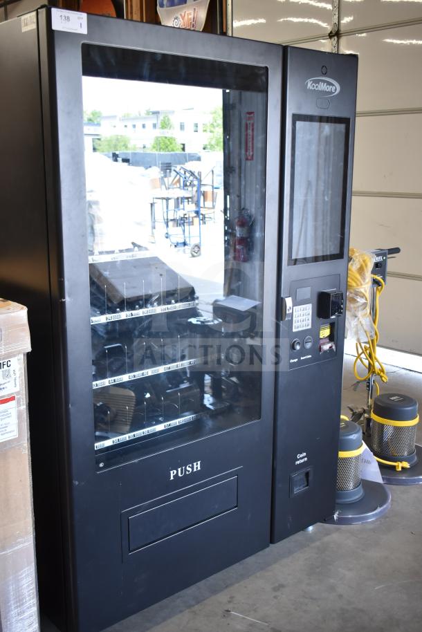 Brand new 2025 KoolMore KM-VMNT-50-BR snack vending machine, 115V, 1 phase, black, minor scratches, electronic keypad.