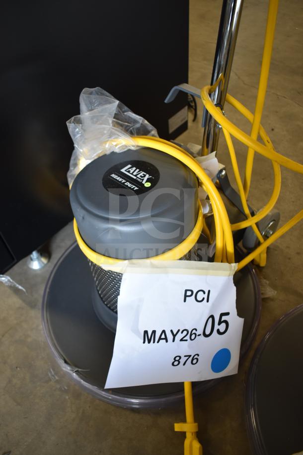 Brand new Lavex Pro 978LPS20S 20" heavy-duty rotary floor machine, 175 RPM, 120V, with a scratch on top. Tags included.