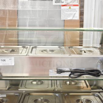 Brand new Avantco 177BMFW3 electric bain marie food warmer with 3 half-size wells, 36" stainless steel, 120V, 1 phase.